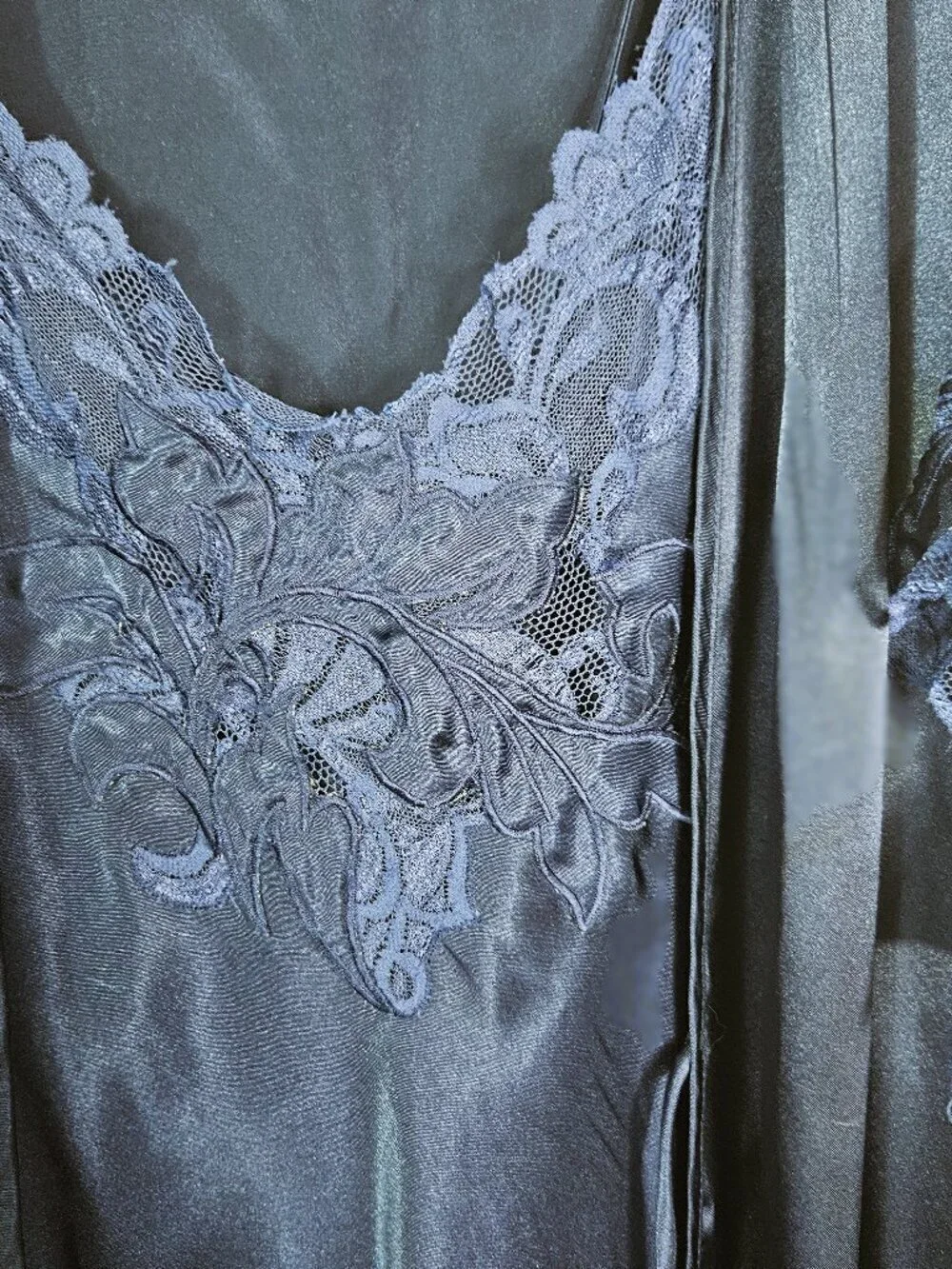 Vintage JOSIE Navy Blue Feminine Robe and Gown Set Size M